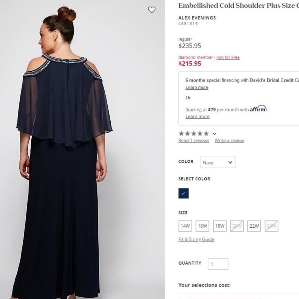 NEW ALEX EVENINGS Gown Dress 18 Navy Embellished Chiffon Cold Shoulder Layered - Picture 2 of 4